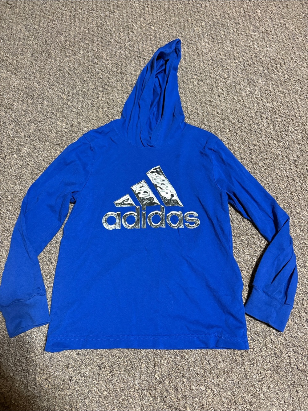 Adidas Royal Blue Logo Hooded Long Sleeve Shirt